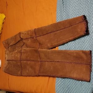 Brown Leather Patchwork Pants
